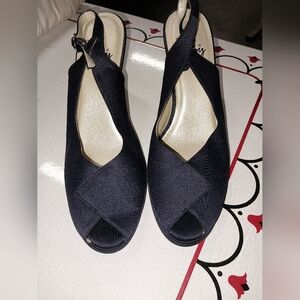 Just Libby Dark Blue Sling-back Open Toe Heels